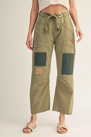 Peggy Patch Barrel Pants - Light Olive