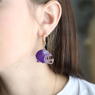 Game Day Football Helmet Enamel Earrings in Purple