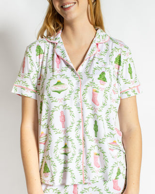 Nutcracker Trellis SS Button Up Sleep Shirt