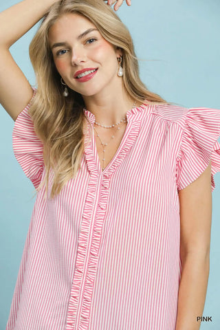 Staci Stripe Ruffle Top - Pink