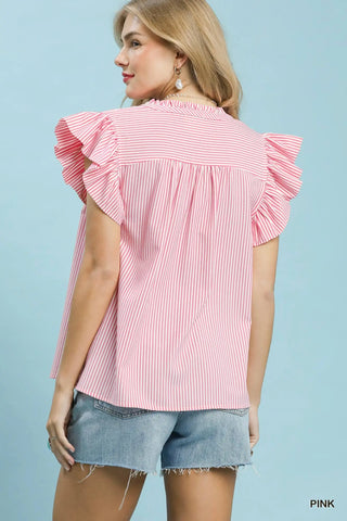 Staci Stripe Ruffle Top - Pink
