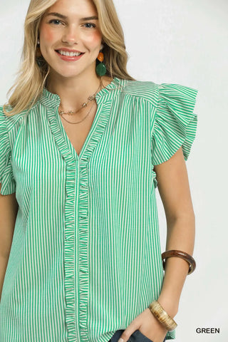 Staci Stripe Ruffle Top - Green