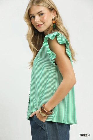 Staci Stripe Ruffle Top - Green