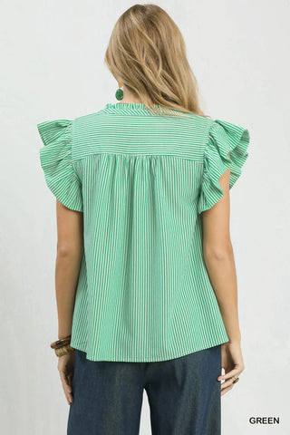 Staci Stripe Ruffle Top - Green