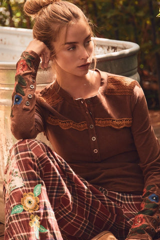 CeCe Washed Camel Top