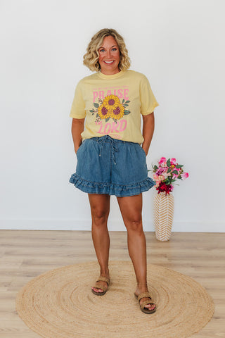 Renee Ruffle Washed Denim Shorts