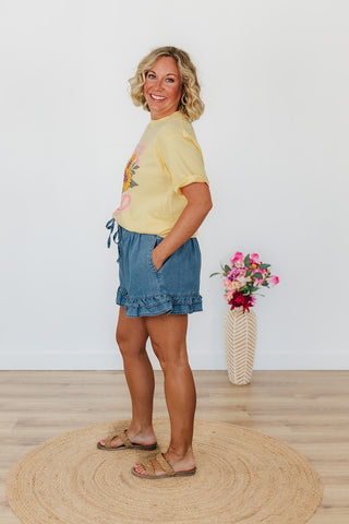 Renee Ruffle Washed Denim Shorts