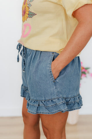 Renee Ruffle Washed Denim Shorts