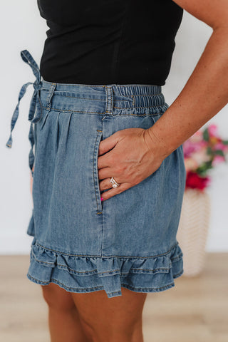 Renee Ruffle Washed Denim Shorts