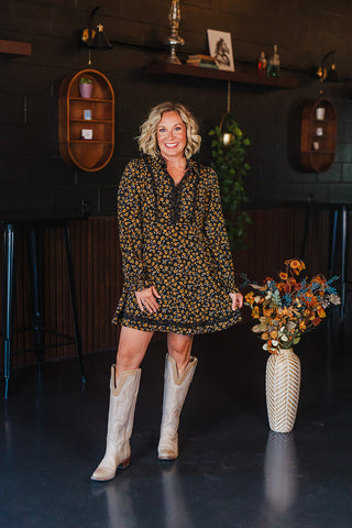 Fiona Fall Floral Dress - Black Mix