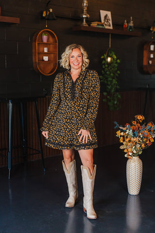 Fiona Fall Floral Dress - Black Mix