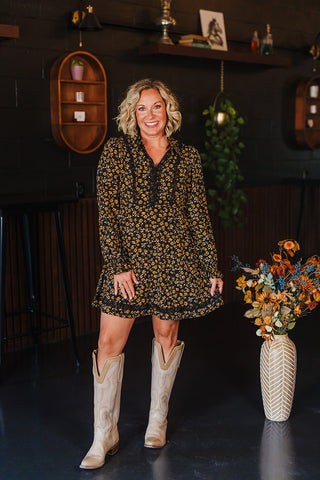 Fiona Fall Floral Dress - Black Mix