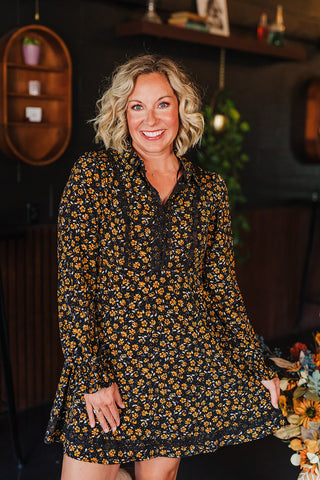 Fiona Fall Floral Dress - Black Mix