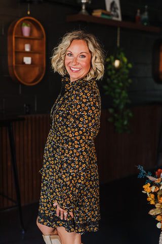 Fiona Fall Floral Dress - Black Mix