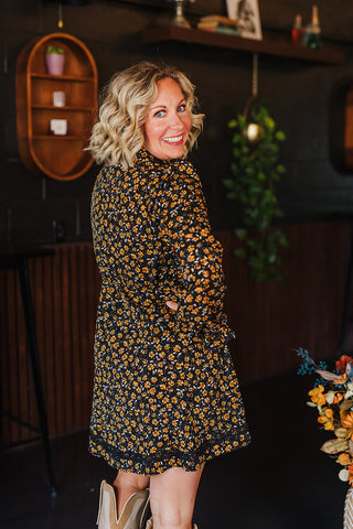 Fiona Fall Floral Dress - Black Mix