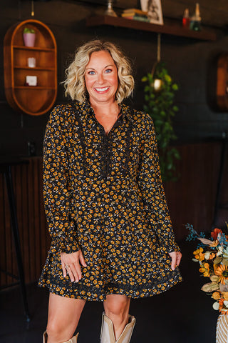 Fiona Fall Floral Dress - Black Mix