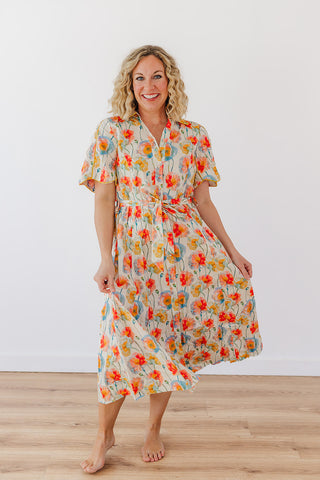Pops Of Floral Dress - Cream