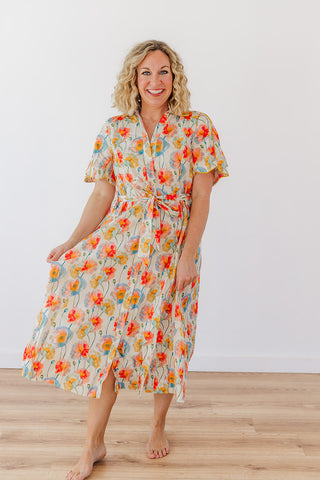 Pops Of Floral Dress - Cream