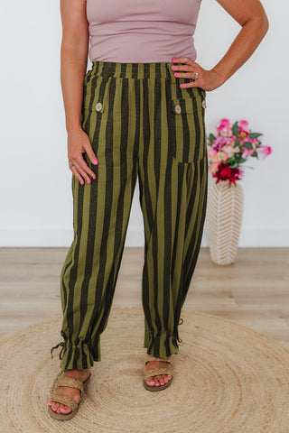 Saige Striped Wide Leg Pants - Thyme