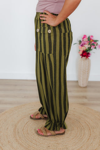 Saige Striped Wide Leg Pants - Thyme