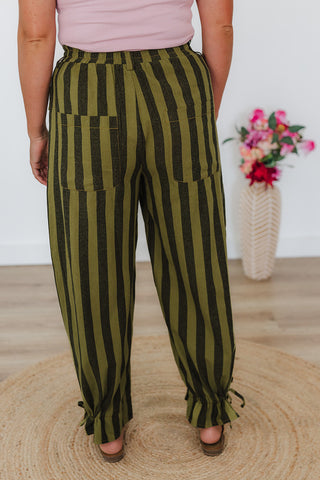 Saige Striped Wide Leg Pants - Thyme