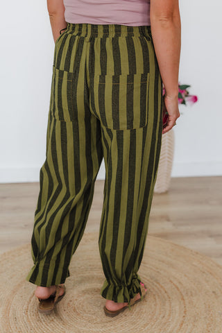 Saige Striped Wide Leg Pants - Thyme