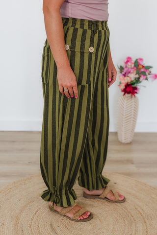 Saige Striped Wide Leg Pants - Thyme
