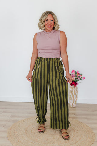 Saige Striped Wide Leg Pants - Thyme