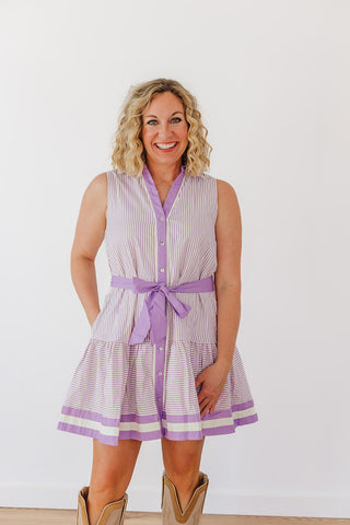 Sassy Stripe Dress - Lavender