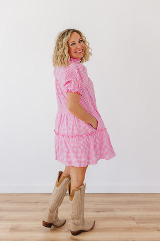 Little Gingham Girly Dress - Pink