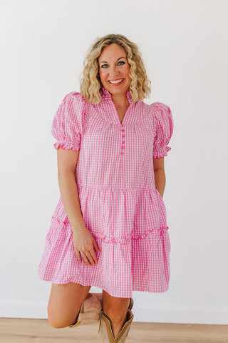 Little Gingham Girly Dress - Pink