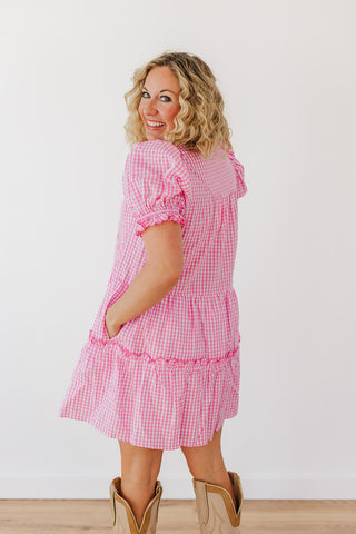 Little Gingham Girly Dress - Pink