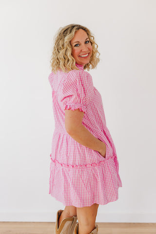Little Gingham Girly Dress - Pink