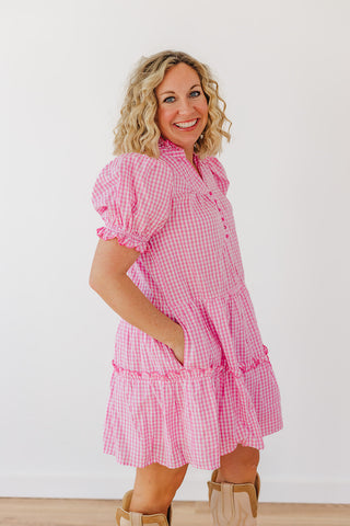 Little Gingham Girly Dress - Pink