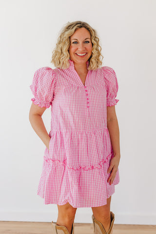 Little Gingham Girly Dress - Pink