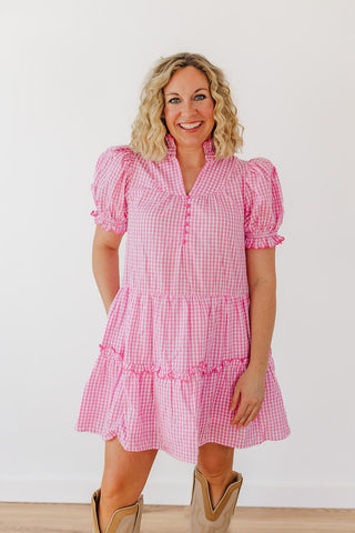 Little Gingham Girly Dress - Pink