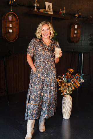 La Dahlia Dress - Copper Floral
