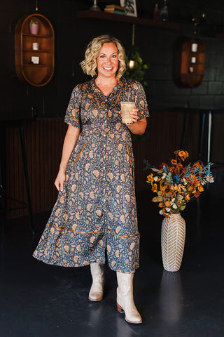 La Dahlia Dress - Copper Floral