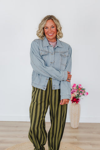 Stella Rhinestone Denim Jacket - Light Wash