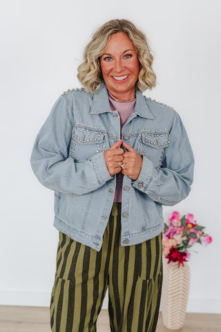 Stella Rhinestone Denim Jacket - Light Wash