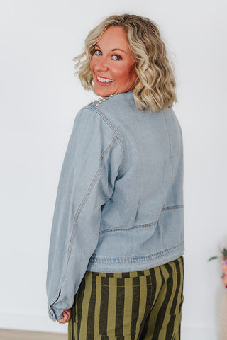 Stella Rhinestone Denim Jacket - Light Wash