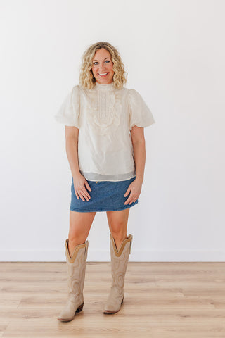 So Sassy Shimmer Top- Pearl White