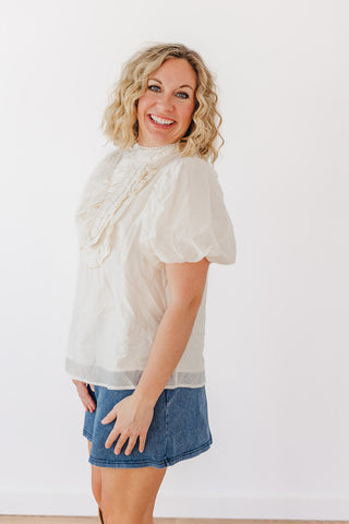 So Sassy Shimmer Top- Pearl White