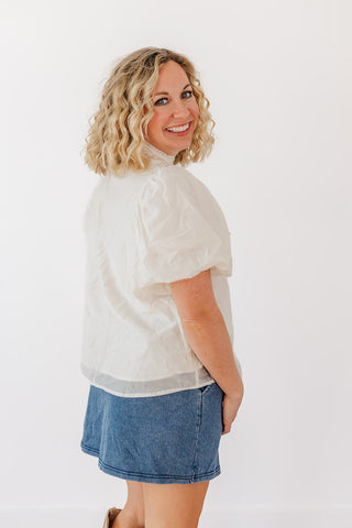 So Sassy Shimmer Top- Pearl White
