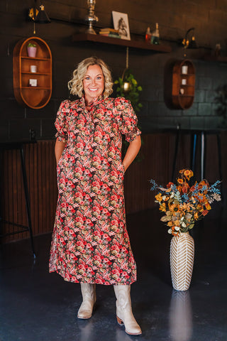 Dreaming of Fall Florals Dress - Brick