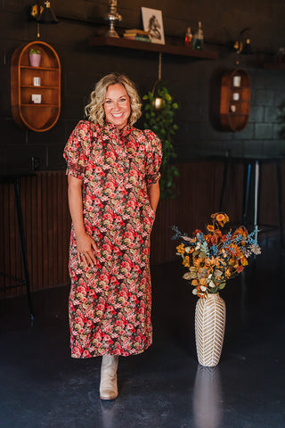 Dreaming of Fall Florals Dress - Brick