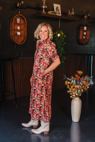 Dreaming of Fall Florals Dress - Brick