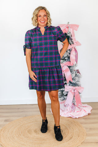 Evelyn Dress - Navy Plaid