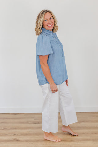 Campbell Chambray Top - Washed Denim