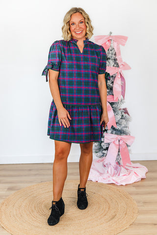 Evelyn Dress - Navy Plaid